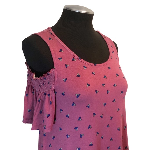 Elle - Heart Print Cold Shoulder Stretch Top - XS - Picture 4 of 10